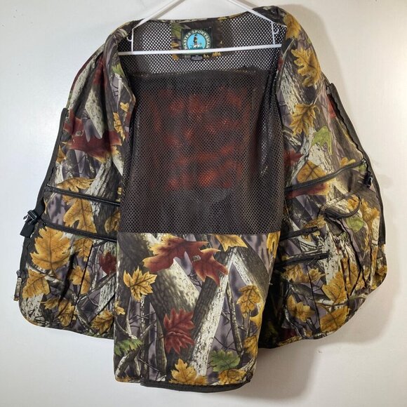 Mens Master Sportsman Camo Hunting Vest Multipocket Back Zip 2XL Brown Green - Picture 4 of 8